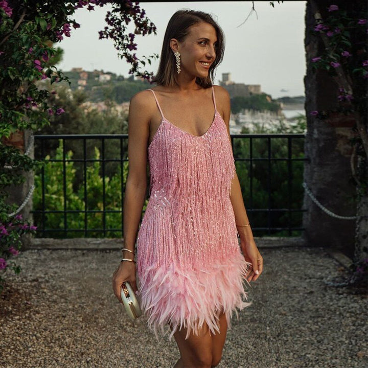 Jemima - Stylish Feather Splicing Mini Dress