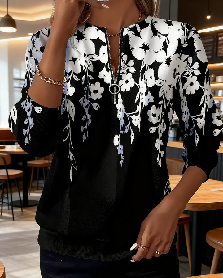 Jessalen - Printed Half-Zip Sweatshirt with Collar