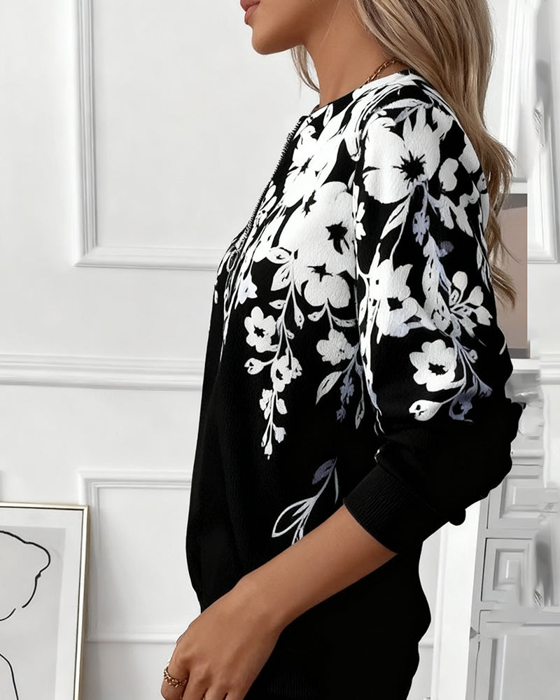 Jessalen - Printed Half-Zip Sweatshirt with Collar