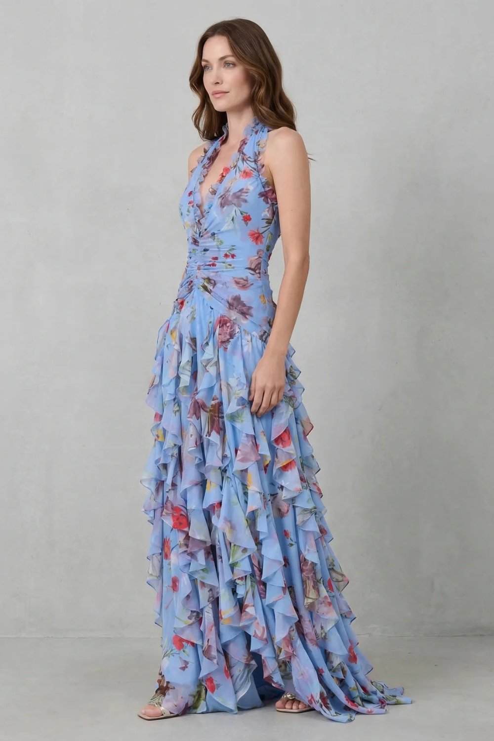 Eliora - Floral Cascade Halter Maxi Dress