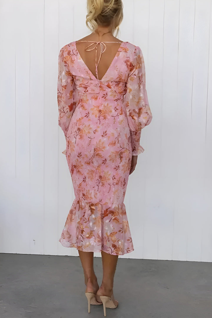 Nayra - Elegant V Neck Floaral Dress