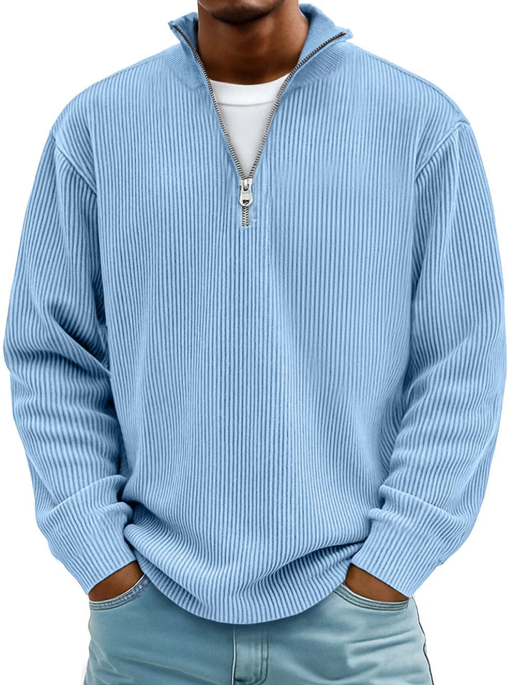 Osrelan - Ribbed Long-Sleeve Quarter-Zip Pullover Sweater