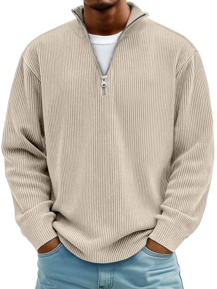 Osrelan - Ribbed Long-Sleeve Quarter-Zip Pullover Sweater