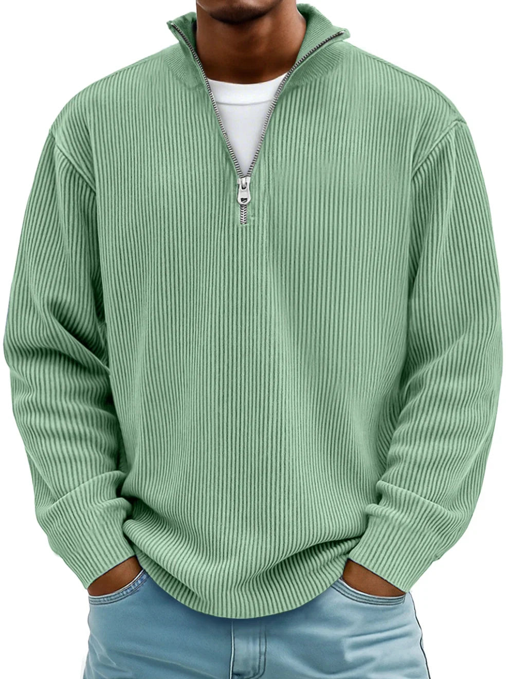 Raphael - Ribbed Long-Sleeve Quarter-Zip Pullover Sweater