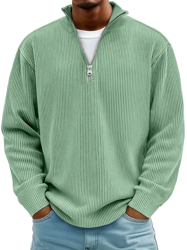 Osrelan - Ribbed Long-Sleeve Quarter-Zip Pullover Sweater