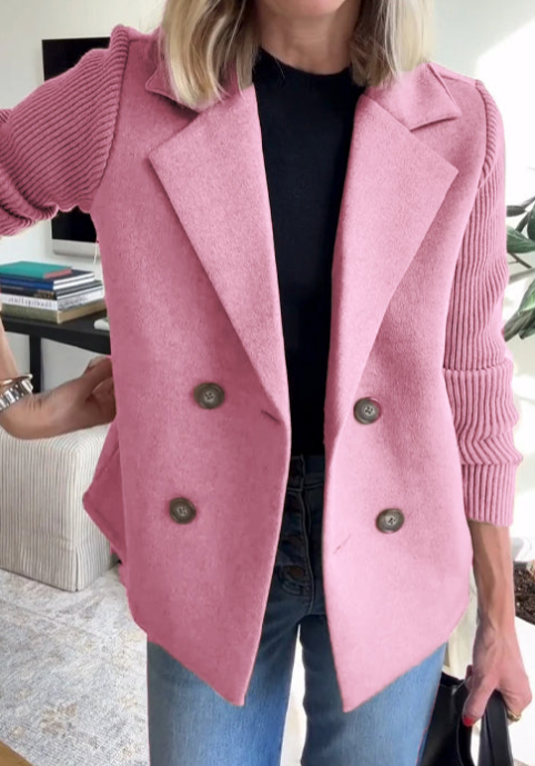 Novana - Blazer With Ribbed Sleeves and Lapel Collar