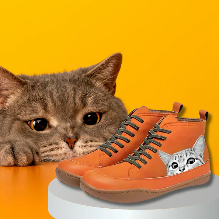 Fenna - Leather Ankle Boots For Cat Lovers