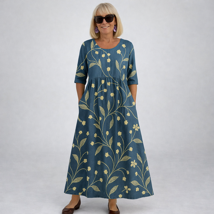 Zunia - Floral Midi Dress With Pockets