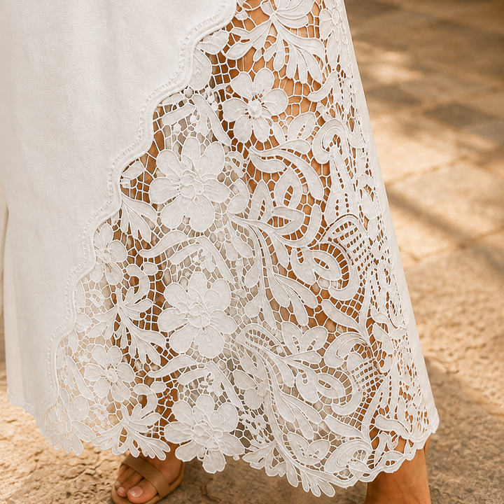 Quenurana - Lace Denim Maxi Skirt