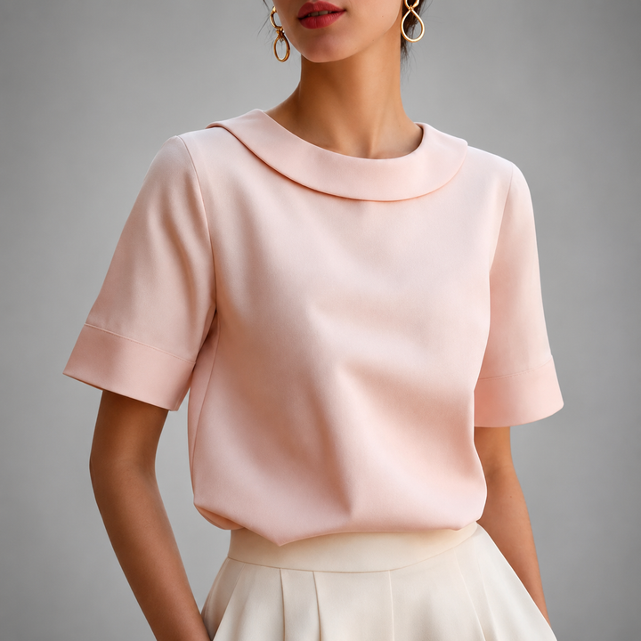 Kaeline - Short Sleeve Round Collar Blouse