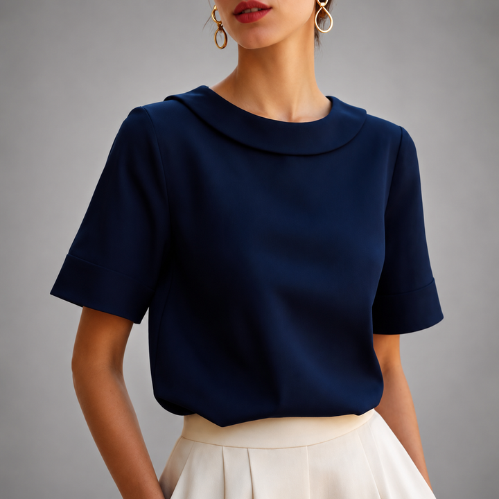 Kaeline - Short Sleeve Round Collar Blouse