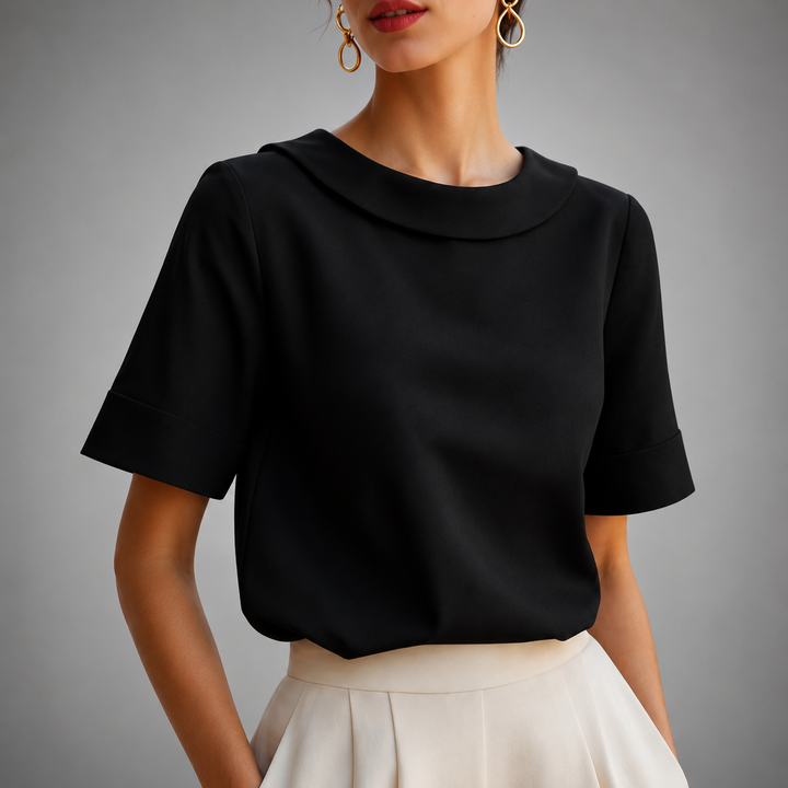 Kaeline - Short Sleeve Round Collar Blouse