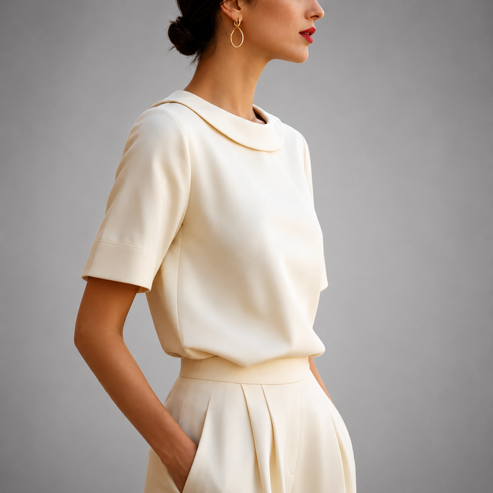 Kaeline - Short Sleeve Round Collar Blouse