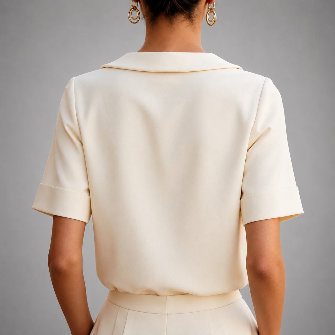 Kaeline - Short Sleeve Round Collar Blouse