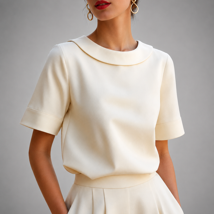 Kaeline - Short Sleeve Round Collar Blouse