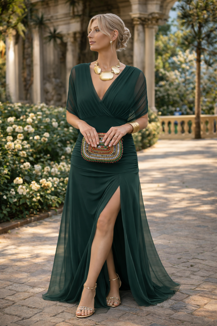 Nadeesha - Long Floral Dress With V Neck