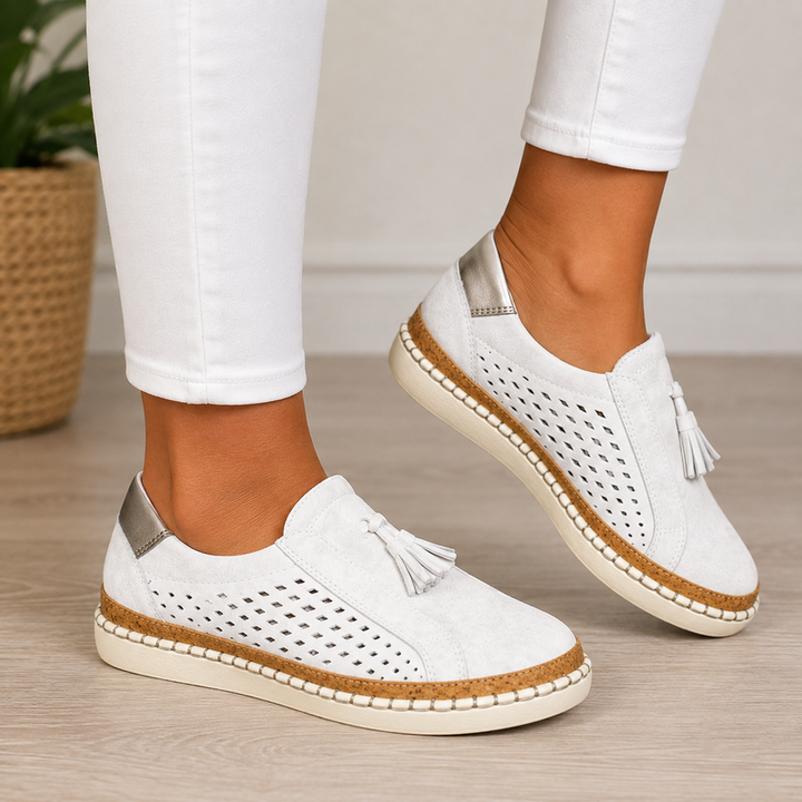 Lilietta - Perforated Tassel Slip-On Platform Loafers