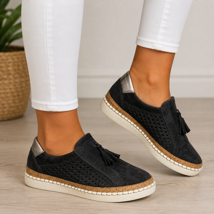 Lilietta - Perforated Tassel Slip-On Platform Loafers