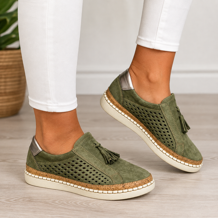 Lilietta - Perforated Tassel Slip-On Platform Loafers