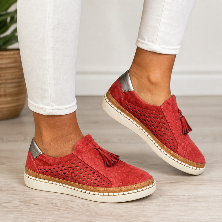 Lilietta - Perforated Tassel Slip-On Platform Loafers