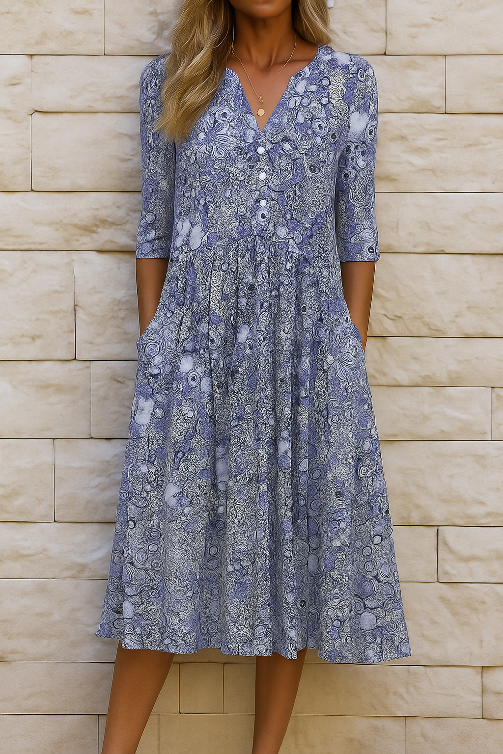 Eliskaa - Elegant Floral Dress With V-Neck