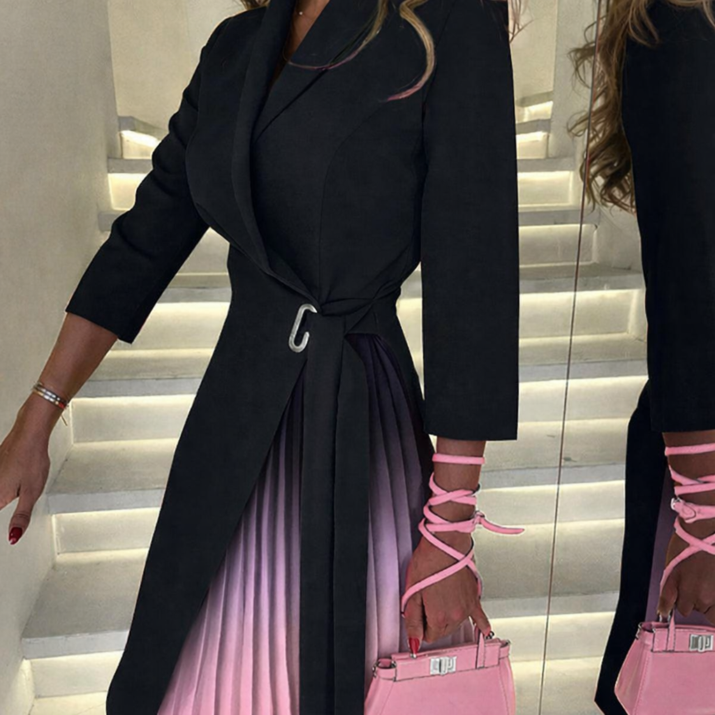 Meja - Ombre Pleated Blazer Dress With Notched Collar