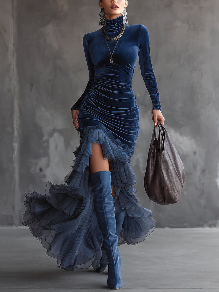 Fiana - Velvet Maxi Dress With Stylish Pleats