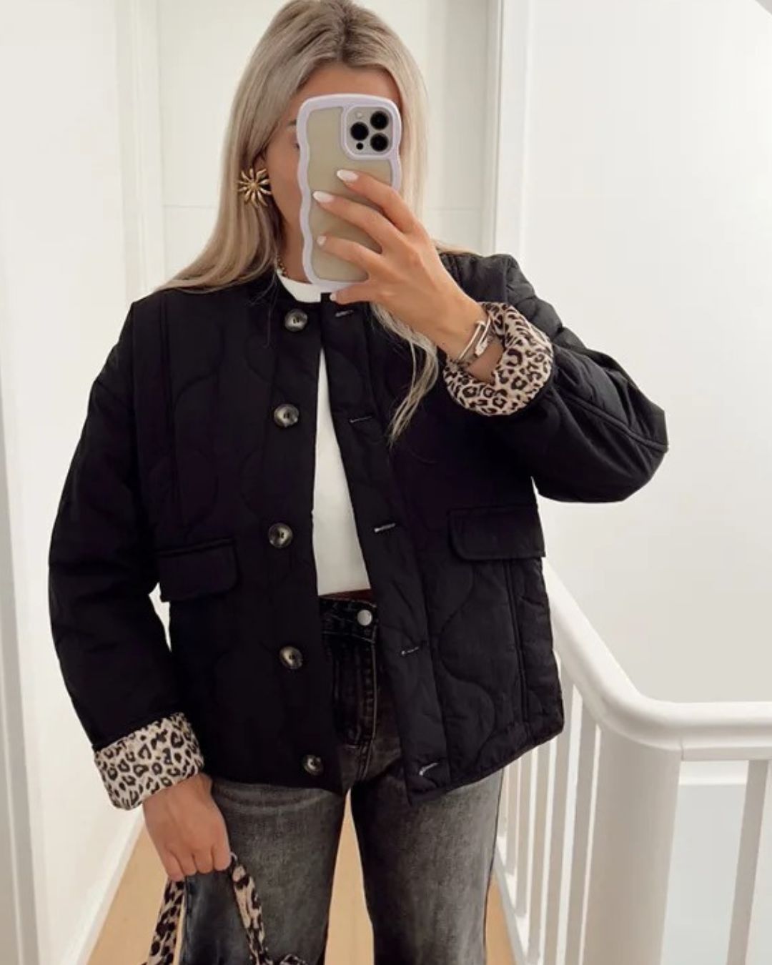 Jaerene - Elegant Leopard Print Lined Jacket