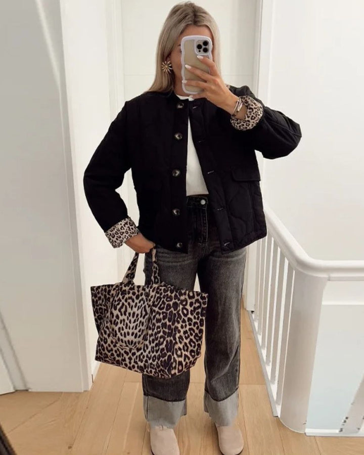 Jaerene - Elegant Leopard Print Lined Jacket