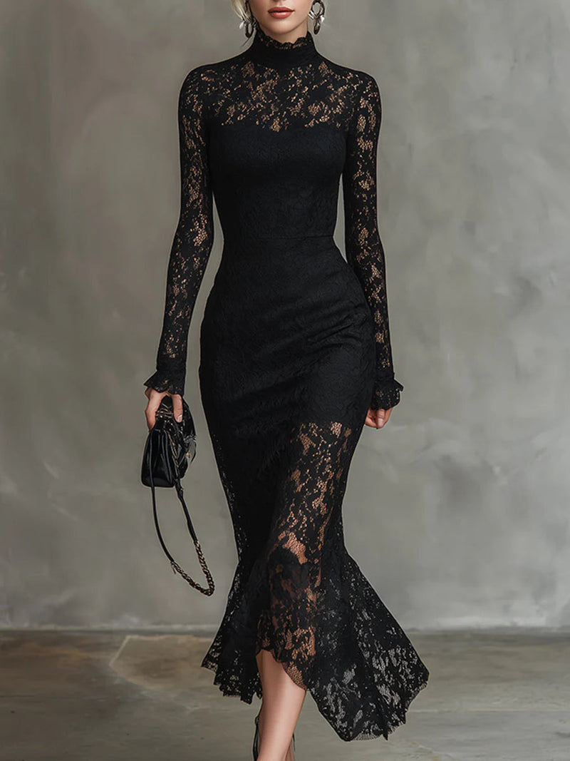 Yalissa - Long Sleeves Lace Maxi Dress