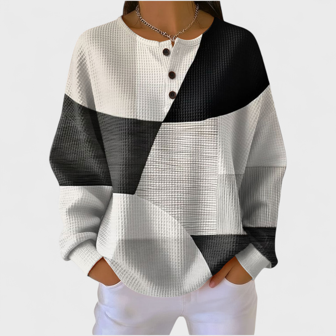 Claria - Block Sweater With Button
