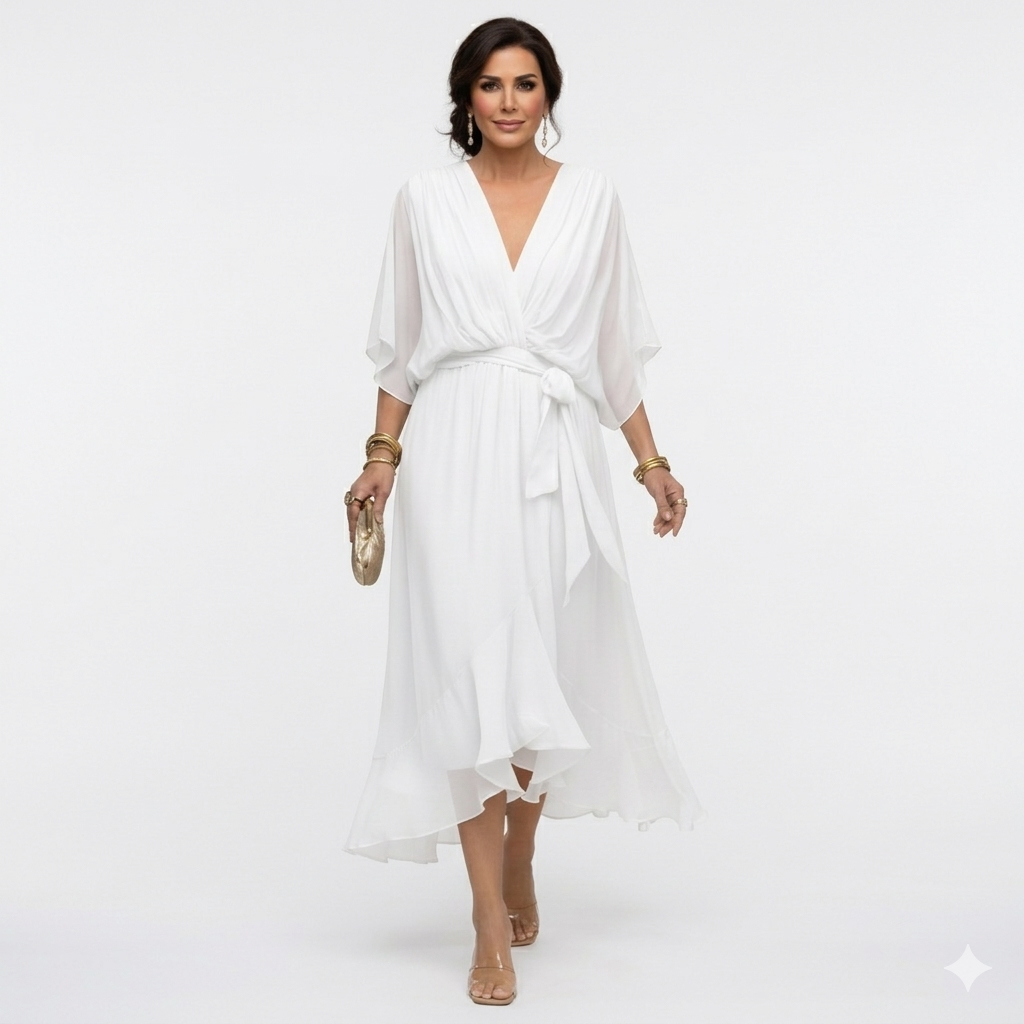 Zagda - Elegant V-Neck Midi Dress
