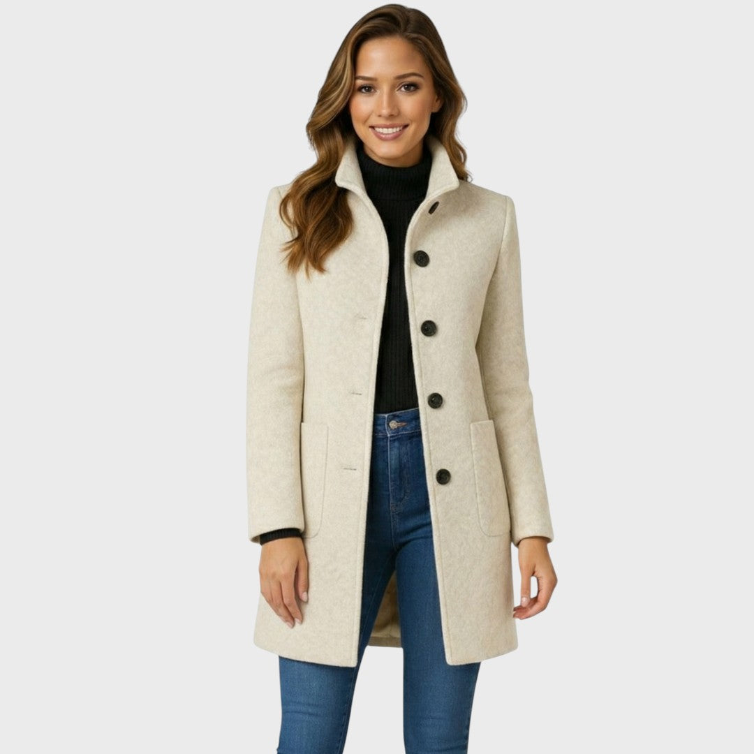 Ellarose - Elegant Button-Up Wool Coat