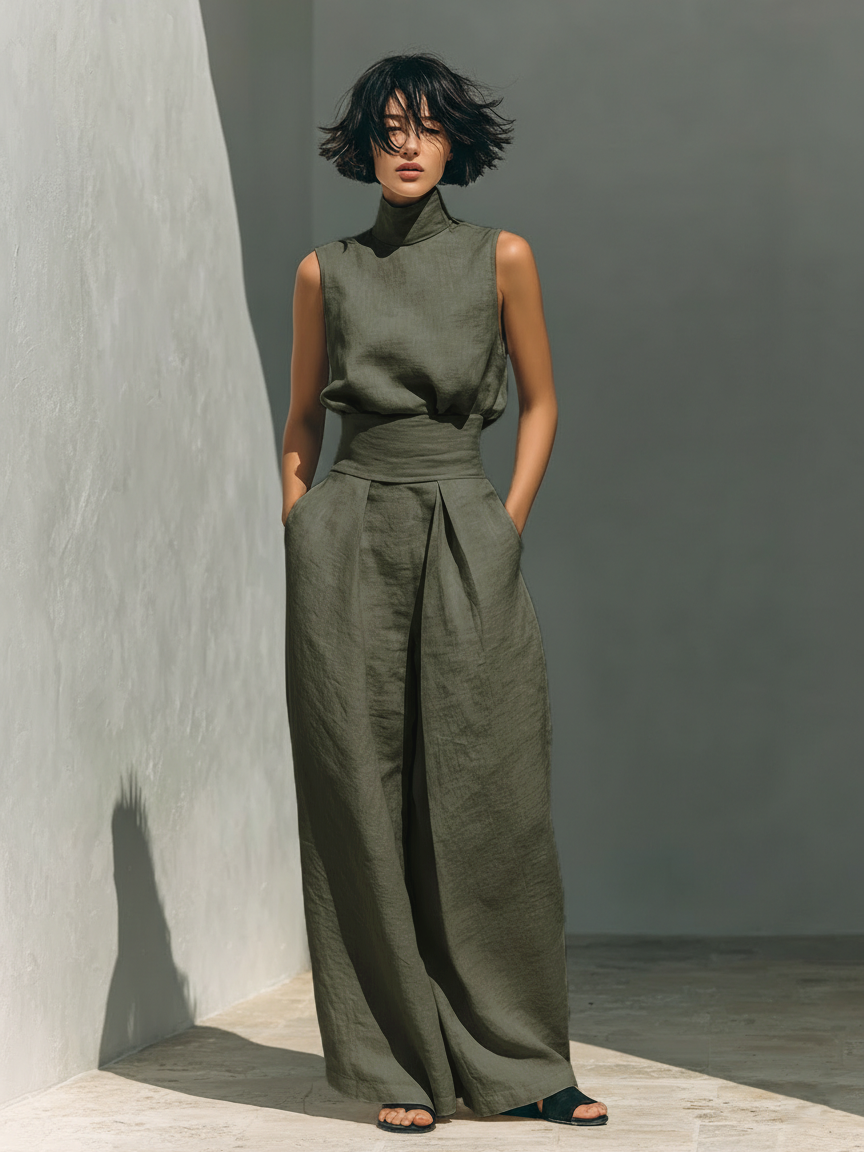 Vlatka - Sleeveless Blouse And Wide Leg Pants Set