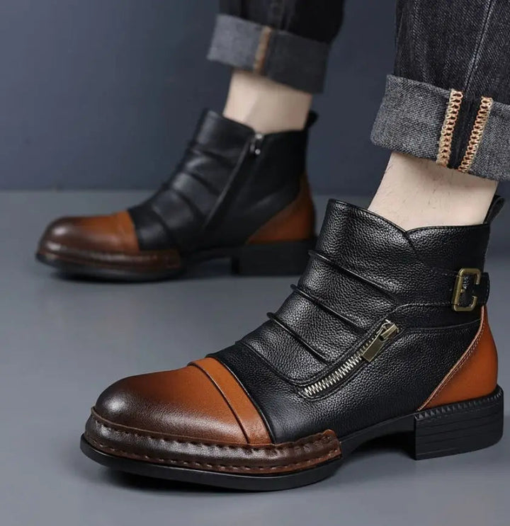 Katriosa - Two-Tone Leather Ankle Boots