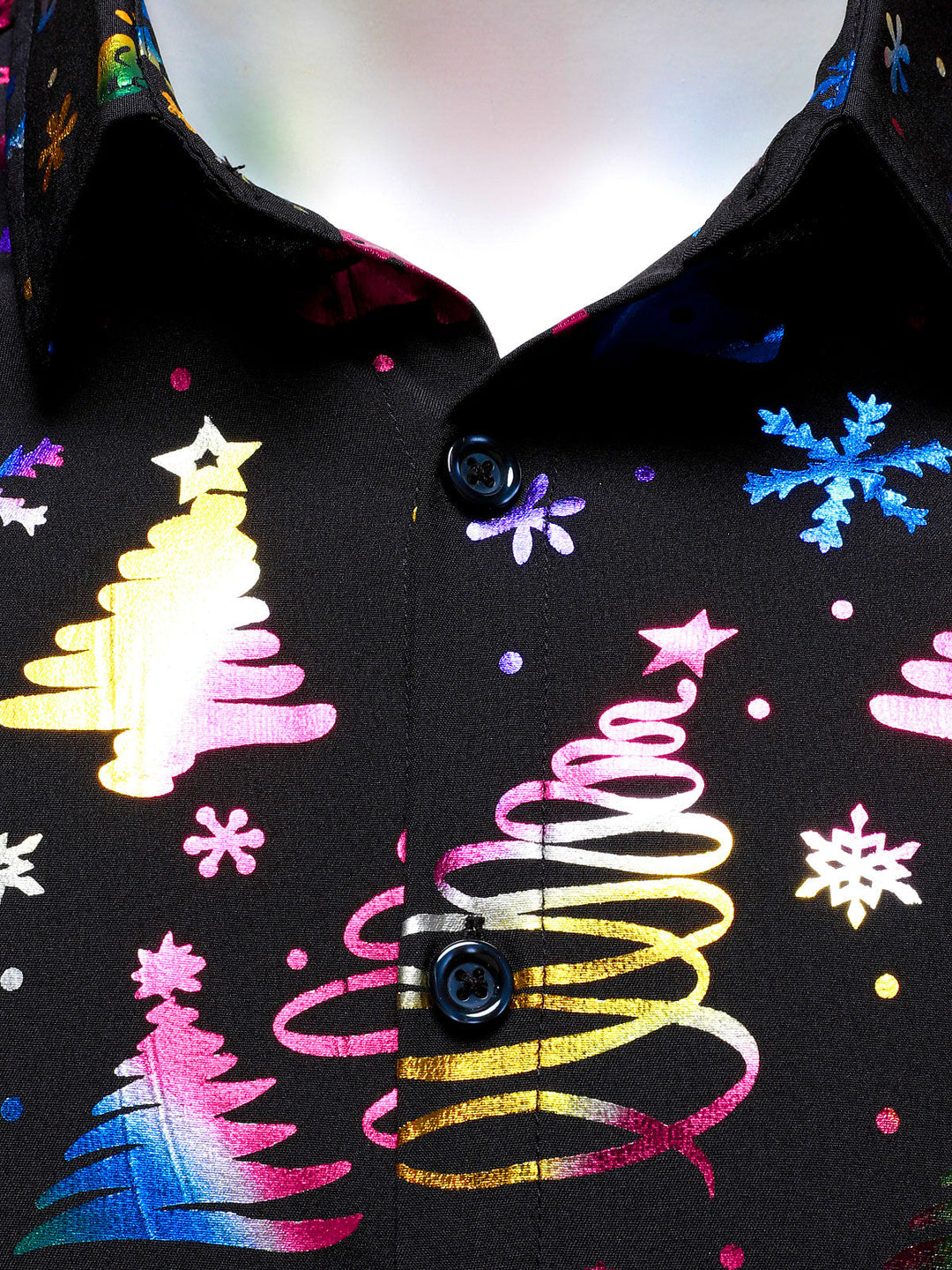 Barrett - Men's Gold Christmas Print Regular Fit Black Long Sleeve Shirt