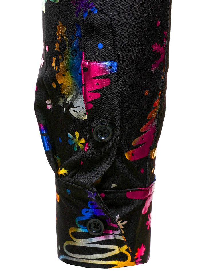Barrett - Men's Gold Christmas Print Regular Fit Black Long Sleeve Shirt