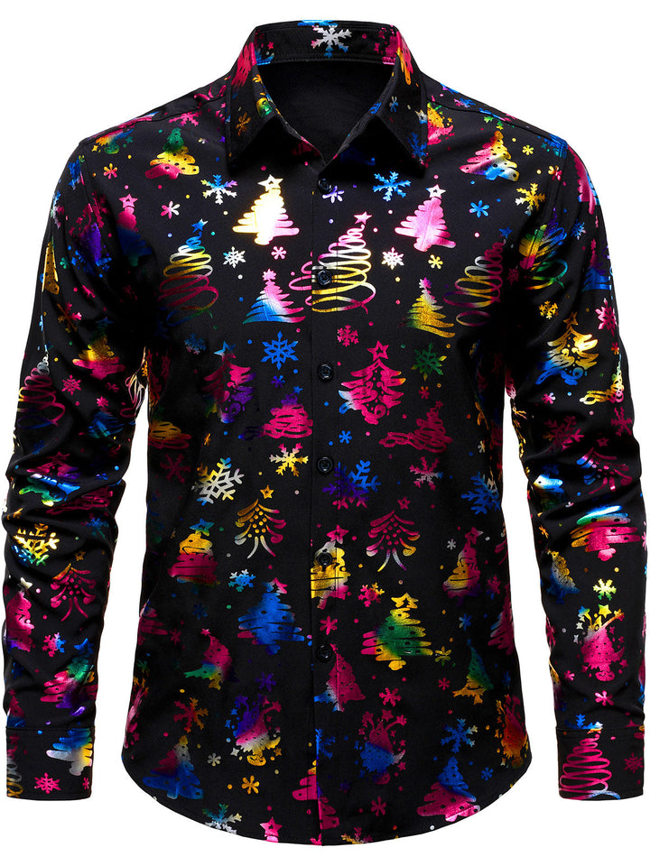 Barrett - Men's Gold Christmas Print Regular Fit Black Long Sleeve Shirt