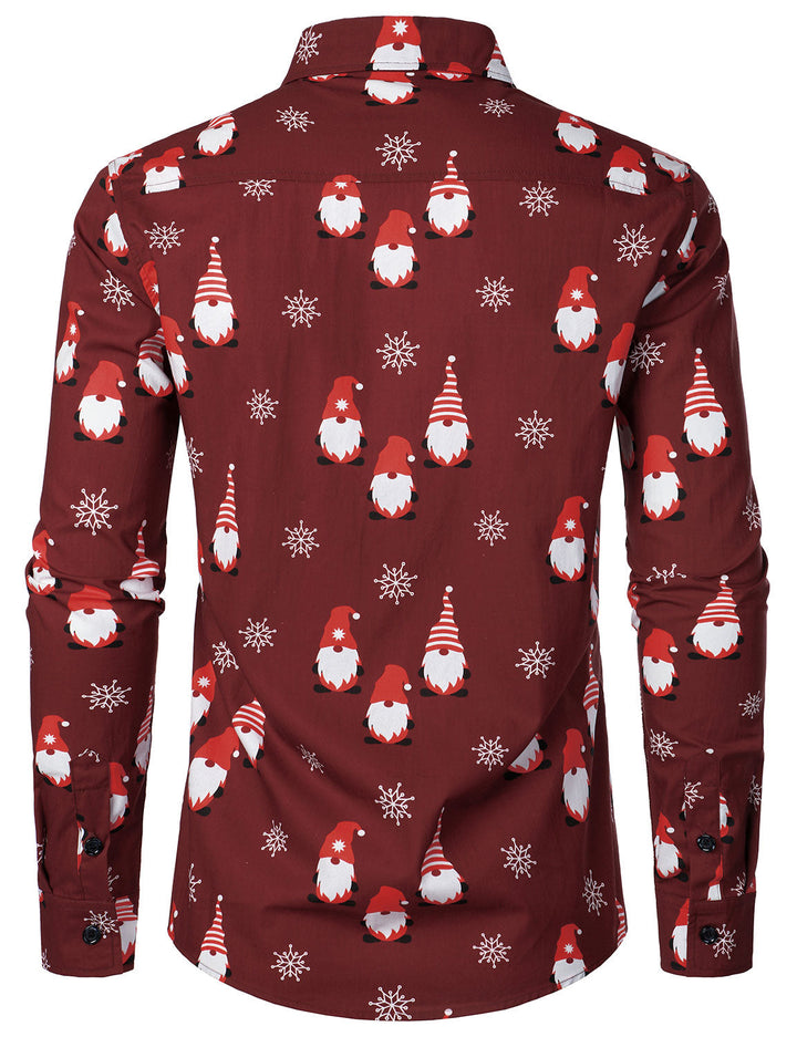 Isaac - Men's Christmas Red Cute Elf Cotton Long-Sleeved Shirt