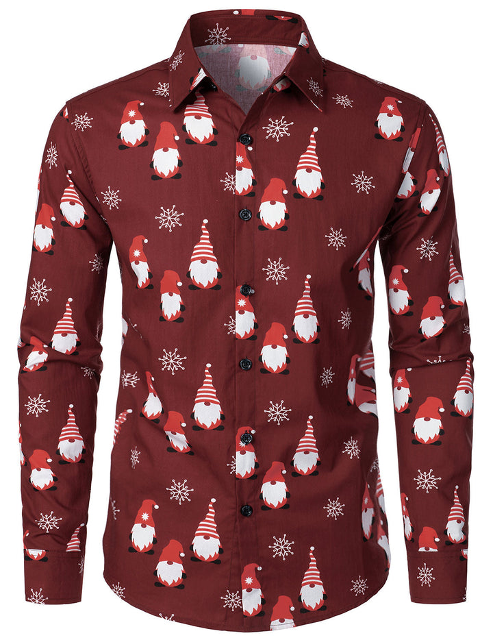 Isaac - Men's Christmas Red Cute Elf Cotton Long-Sleeved Shirt