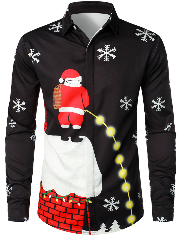 Mathan - Men's Santa Claus Button-Up Black Funny Long-Sleeved Shirt