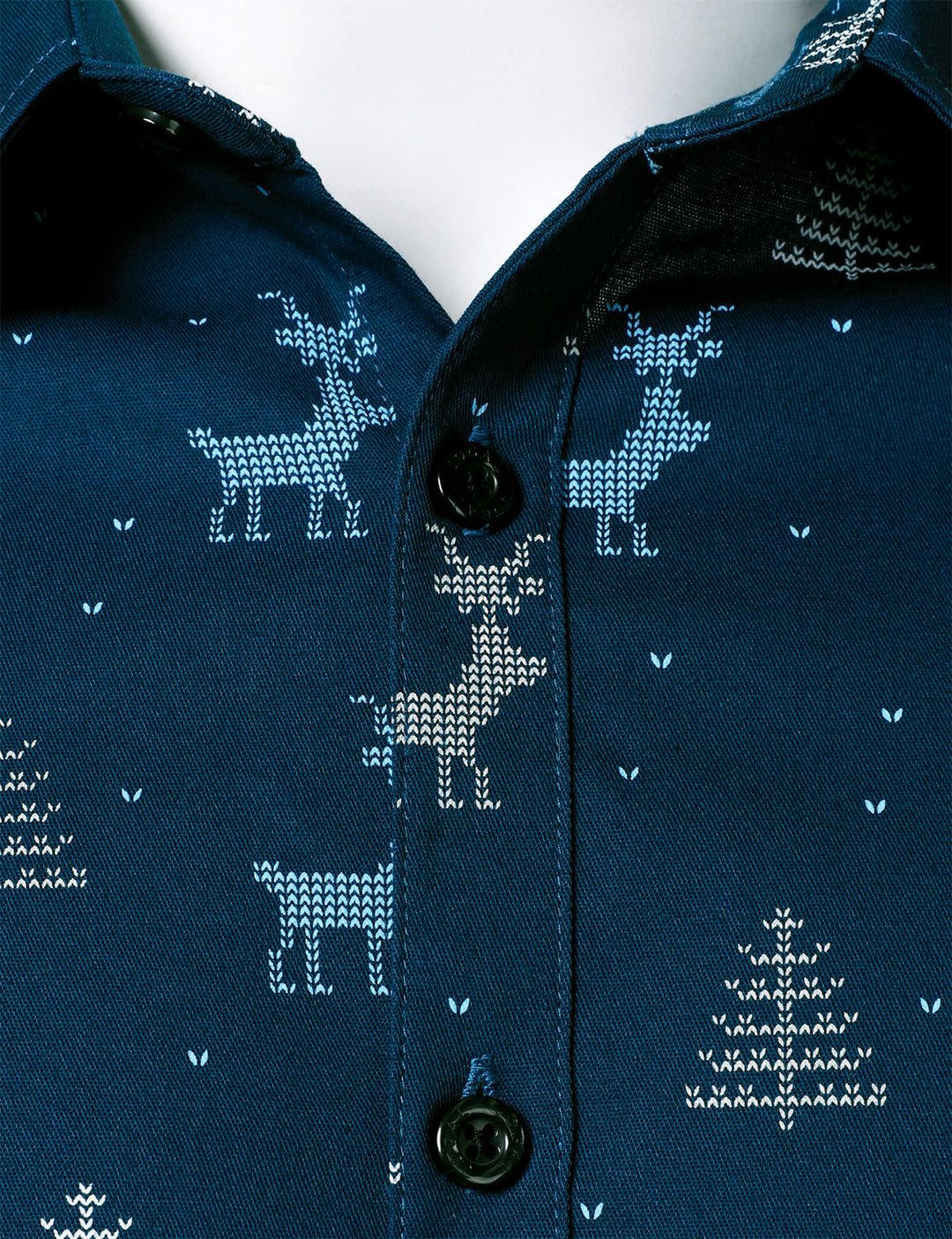 Rowan - Men's Christmas Tree Moose Print Breathable Navy Blue Long Sleeve Shirt