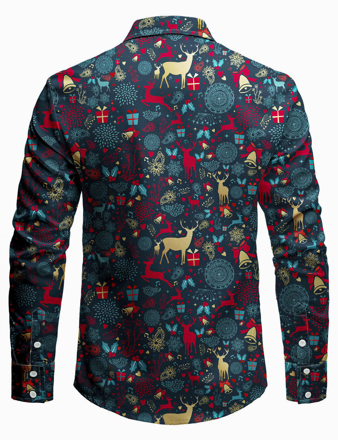 Marshall - Men's Vintage Christmas Reindeer Printed Holiday Long Sleeve Shirt