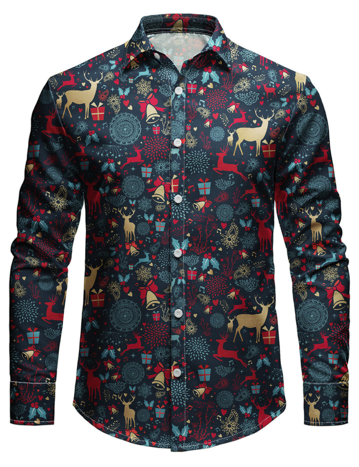 Marshall - Men's Vintage Christmas Reindeer Printed Holiday Long Sleeve Shirt