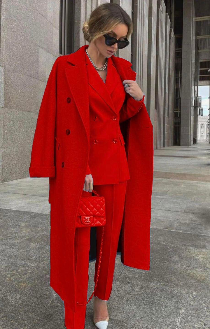 Ofelya - Elegant Double Breasted Suit Set With Long Coat
