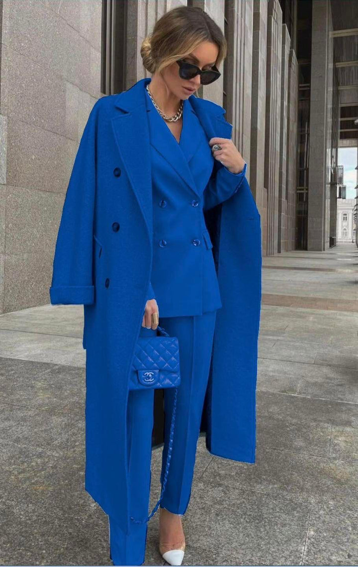 Ofelya - Elegant Double Breasted Suit Set With Long Coat