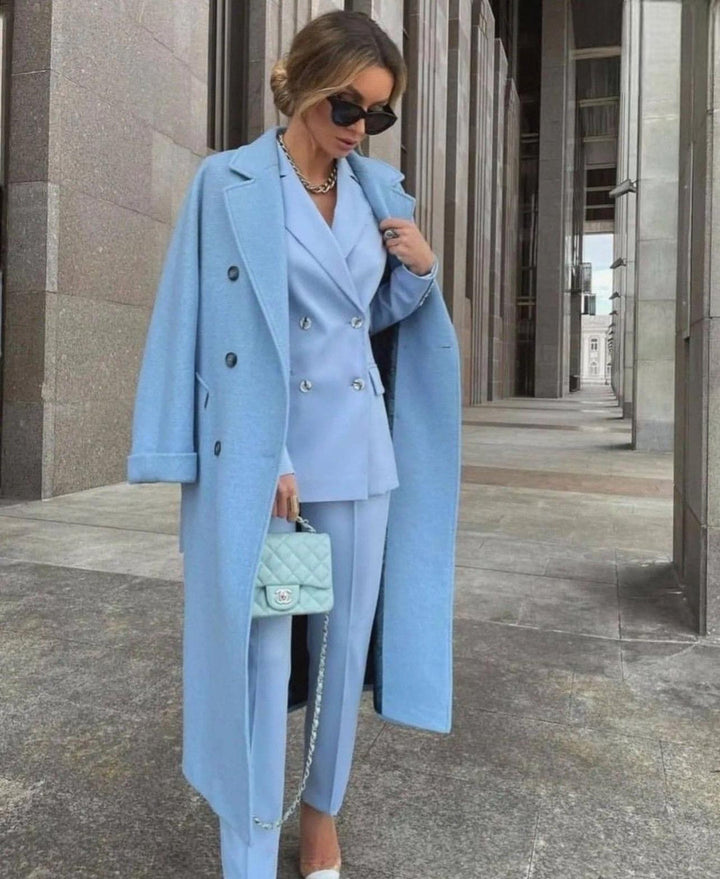 Ofelya - Elegant Double Breasted Suit Set With Long Coat