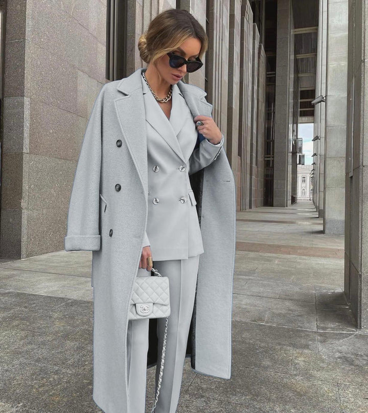 Ofelya - Elegant Double Breasted Suit Set With Long Coat