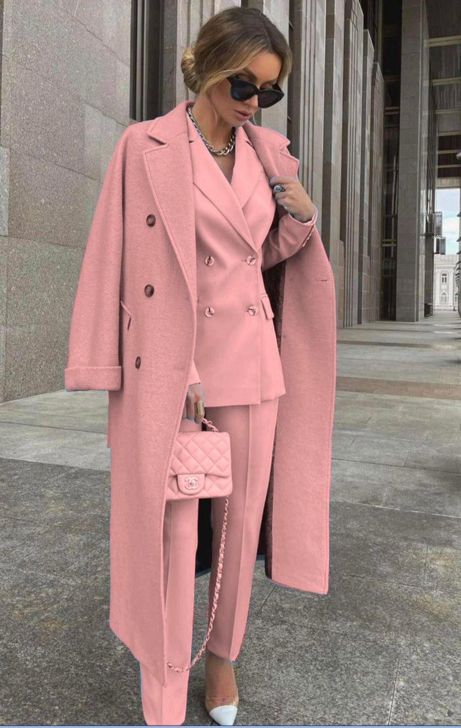 Ofelya - Elegant Double Breasted Suit Set With Long Coat