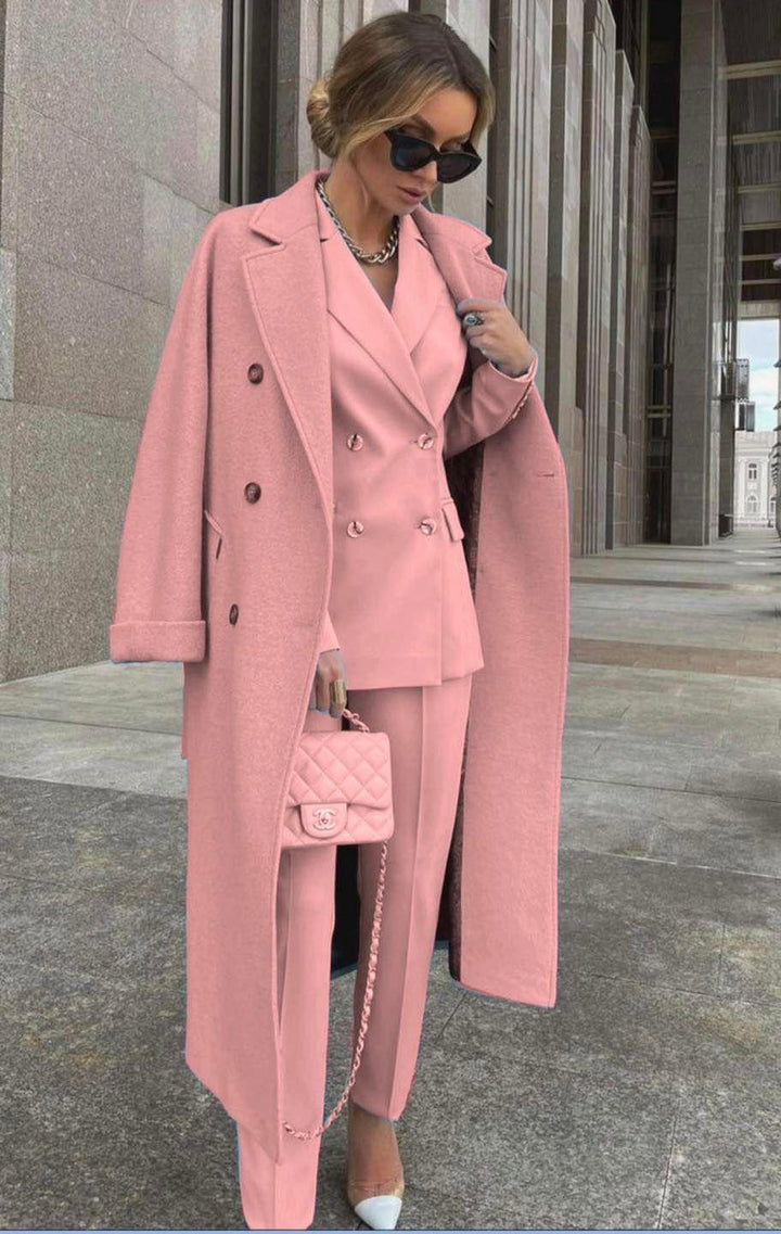 Ofelya - Elegant Double Breasted Suit Set With Long Coat